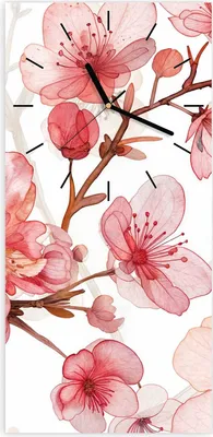 Produktbild von Wanduhr aus Glas mit Motiv Blumenmuster Blüten- 30 x 60 cm - inkl. Aufhängesystem