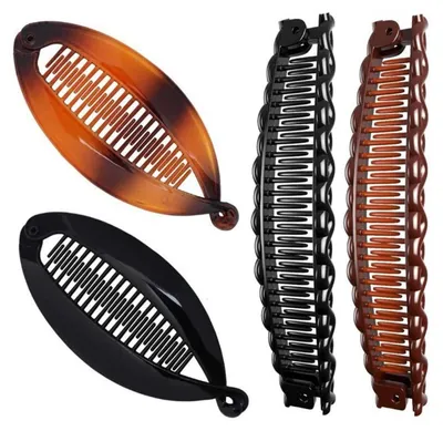 Produktbild von Set mit 4 Bananen-Haarspangen für dickes Haar, Bananen-Haarnadeln, Bananen-Haarspangen, Vintage-Fischschwanz-Haarspangen, Haarspangen für Damen, Haarspangen für Mädchen, Bananen-Haarspangen für Damen für Pferdeschwänze und Hochsteckfrisuren