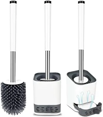 Produktbild von Klobürste, Toilettenbürste Silikon mit Behälter schnell trocknendem, WC bürste für Badezimmer Gäste-WC, Wandmontage & Stehen