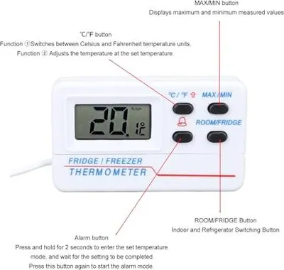 Produktbild von Kühlschrank -Thermometer, Gefrierschrank Digitalemperaturmesser, - 50 ° C 70 ° C oder 58 ° F 158 ° F Alarmfunktion wasserdichtes Thermometer