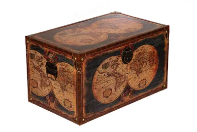 Produktbild von Birendy Truhe Kiste 1622 Weltkarte Holztruhe Schatzkiste mit Kunstleder bezogen, Größe:Größe XXL 59cm x 36cm x 33cm