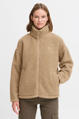 Produktbild von OXMO OXTovine Damen Teddy-Jacke Übergangsjacke Jacke mit Stehkragen Eingrifftaschen Reißverschluss Loose fit