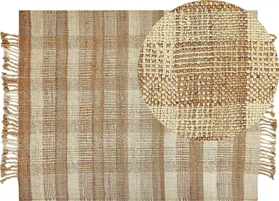 Produktbild von BELIANI Teppich Beige Jute 160 x 230 cm Rechteckig Natürlich Handgewebt Geometrisches Muster Kurzflor Fransen Boho Wohnzimmer Schlafzimmer Esszimmer
