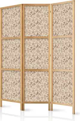 Produktbild von 3-teiliger Einseitiger Vlies Japanischer Paravent - Beige Nature of the Forest - Mushrooms Flowers and Herbs on a Light Background 135x172 cm Blumen b-B-10447-bh-a