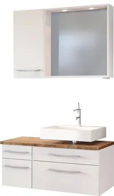 Produktbild von Unterbecken-Set Badmöbel Waschplatz Badset Handwaschplatz Gästebad "Davos IX" Weiß/Weiß-Matt