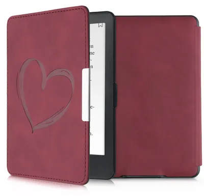 Produktbild von kwmobile Schutzhülle für Amazon Kindle Paperwhite Hülle - eReader Case aus Kunstleder mit Auto Sleep Funktion - Herz Brush mit Dunkelrot