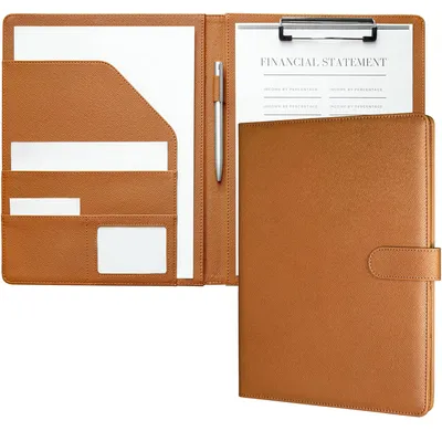 Image de Poche de rangement pour documents, format A4, en similicuir PU, avec système de fixation pour bloc-notes, format A4