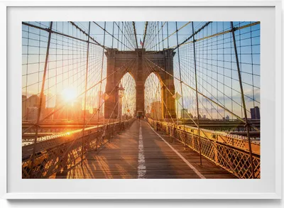 Produktbild von Brooklyn-Brücke NYC– Wandbild mit Rahmen – Gerahmtes Bild  – Wanddekoration – 100x70 cm –  Weiß Rahmen