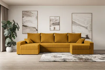 Produktbild von ALTDECOR Ecksofa mit Schlaffunktion und Bettkasten Corner Sofa Eckcouch Couch U-Form universal, links/rechts angeordnet Schlafcouch Ausziehbar Wohnlandschaft  ALESIA-U - 301x140x90cm Senfgelb
