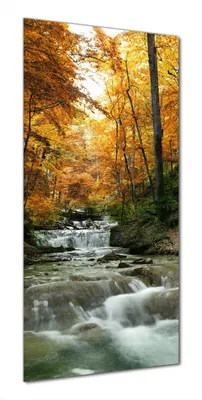 Produktbild von Wallario selbstklebende Duschrückwand 80 x 180 cm mit Motiv Kleiner Bach über Steine im Herbstwald - Wandverkleidung mit Hochglanzlaminat in Glasoptik