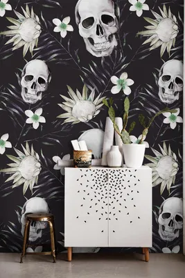 Produktbild von Coloray Fototapete 360x250 cm Latextapete Magicstick - Schädel blüht floral.
