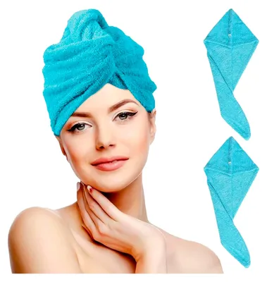 Produktbild von Handtuch-Set mit 2 Haartüchern, 100 % ringgesponnene Baumwolle, weich und bequem, hergestellt in Italien (Hellblau)