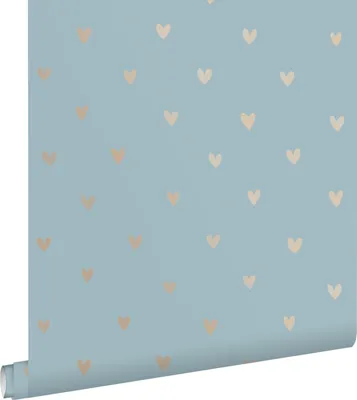 Produktbild von ESTAhome Tapete Herzchen Vintage Blau und Kupferbraun 53 cm x 10.05 m