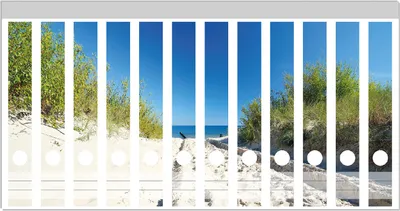 Produktbild von Wallario Ordnerrücken Sticker, selbstklebend für schmale Ordner, 12 Stück, Motiv Auf dem Sandweg zum Strand - Blauer Himmel über dem Meer