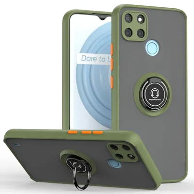Immagine prodotto di Custodia per OPPO Realme C21Y traslucida opaca in TPU con supporto ad anello e supporto verde militare