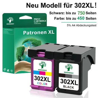 Product packaging and ink cartridges with marketing text.