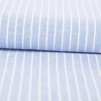 Produktbild von Leinenstoff Meterware Baumwollstoff Chambray Streifen hellblau 1,38m
