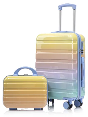 Produktbild von Zimilo Kofferset 2-teilig Hartschalenkoffer 20 Zoll Handgepäck mit 14 Zoll Kosmetiktasche, Gelb-Blau Verlauf, Spinner Rollkoffer mit Zahlenschloss