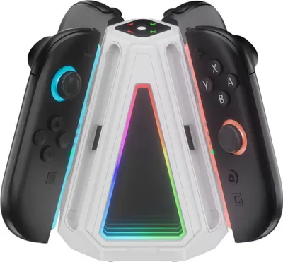 Produktbild von Für Nintendo Switch 2 4-in-1 Dreieck-Ladestation für Joy-Con mit RGB Licht Weiß