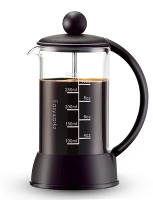Franse Presse 350ml, Borosilikatglas, Schwarz, 4-stufiger Filter