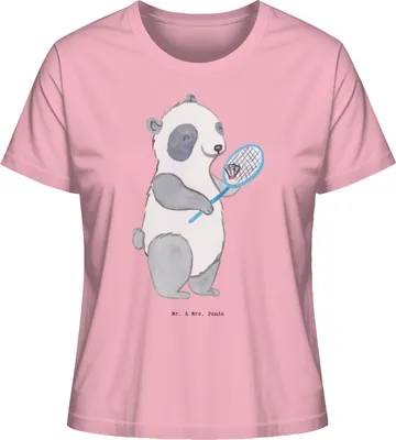 Produktbild von Mr. & Mrs. Panda Shirt Damen Panda Badminton  Größe XL - Baumwolle Pink - Geschenk, Baumwoll T-Shirt, spielen, Oberteil, Sommershirt