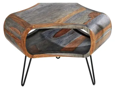 Immagine prodotto di Tavolino basso NERA 70 cm in legno massiccio di Sheesham marrone e grigio con nicchia – stile retrò industriale