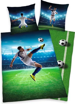 Produktbild von Herding Young Collection Fußbal Renforcè Bettwäsche 80/80 cm + 135/200 cm mit Reißverschluss
