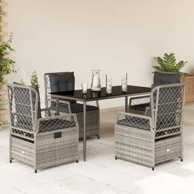 Produktbild von Möbel 5-tlg. Garten-Essgruppe mit Kissen Grau Poly Rattan - Gartenmöbelgarnituren 3262987