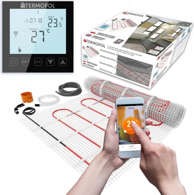 Produktbild von Termofol Set Heizmatte mit Thermostat Schwarz - Elektrische Fußbodenheizung Badezimmer, Wohnzimmer Küche - Heizfolie mit Heizkraft 150W/m2 - Oberfläche 20 m² - Wifi Schwarz