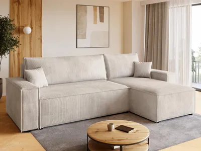 Produktbild von BroMARKT Ecksofa ADI Schlaffunktion Bettkasten L-Form 125x200 cm Vanille