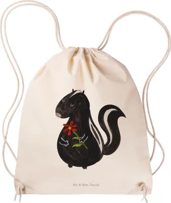 Produktbild von Mr. & Mrs. Panda rucksack beutel Stinktier Blume - Transparent - Geschenk, wander, Dreams, Jutebeutel, Sportbeutel, Skunk, Träume, Raubtier, Wildtier, Rucksackbeutel