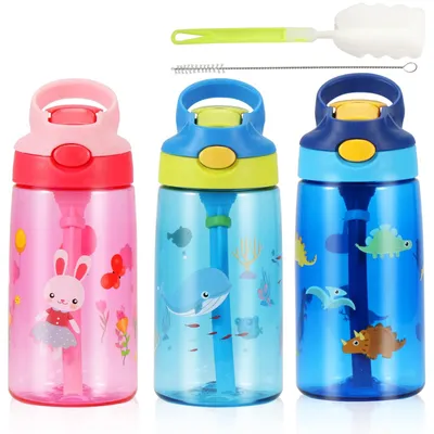 Produktbild von Trinkflasche für Kinder mit Strohhalm – 480 ml, BPA-frei, hellblau