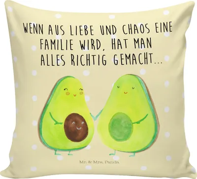 Produktbild von Mr. & Mrs. Panda 40x40 Kissen Avocado Pärchen - Gelb Pastell - Geschenk, Couchkissen, Dekokissen, kuschelkissen, für sofa, Avocados, Sofakissen, Babyshower, Gesund, Liebe