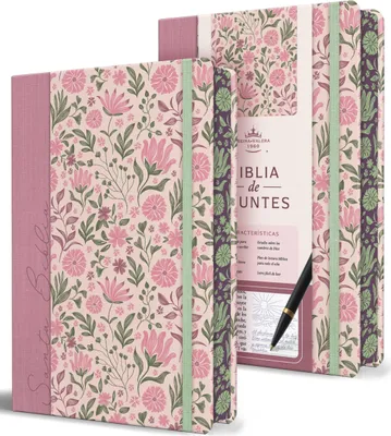 Produktbild von Biblia de Apuntes Rvr 1960. Tapa Dura, Rosada Con Flores / Spanish Journalling Bible Rvr 1960 Hardcover Pink with Flowers