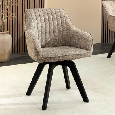 Produktbild von riess-ambiente Stuhl LIVORNO taupe schwarz Strukturstoff Massivholz drehbar Auto-Return-Funktion