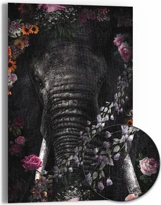 Produktbild von DEQORI Hybrid Leinwand Bild 60x90 cm 'Elefantenblütenpracht' Wandbild Glas flach modern