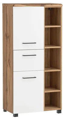 Produktbild von Midischrank - B 65 cm - 2 Türen - 1 Schublade - Wotan Eiche Nachbildung - Weiß matt