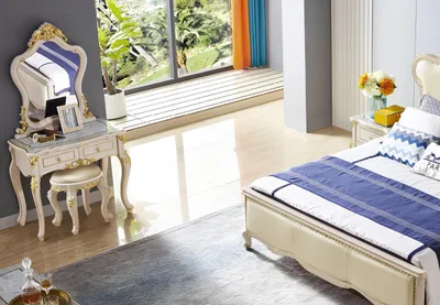 Produktbild von Schminktisch Tisch Schlafzimmer Hocker Spiegel Echtholz Garnitur Designer Möbel