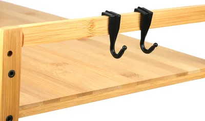 Image de étagère pour micro-ondes à 2 niveaux Étagère de cuisine avec 4 crochets en bambou 52*37*65cm