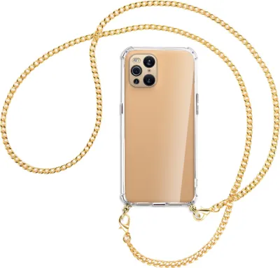 Produktbild von Handykette Backcover-Schutzhülle mit Band (Metall goldfarben) für Oppo Find X3 Pro - goldfarbene Kette