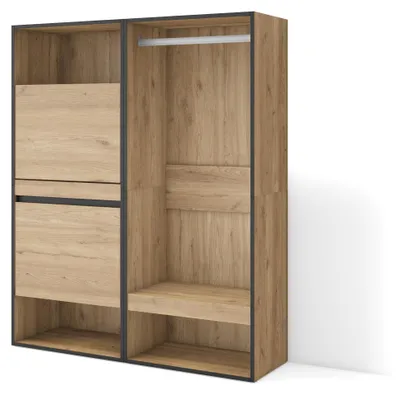 Schoenenkast 120x145x35 cm, Eiche, 2 Klappen, 2 offene Fächer