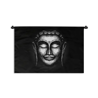 Obrázek produktu pro MuchoWow® Tapiserie Věšení na zeď Buddha - Tvář - stříbrná 180x120 Tapiserie dekorace Nástěnná šála
