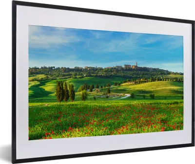 Produktbild von MuchoWow® MuchoWow® Gerahmtes Poster Toskana - Landschaft - Blumen 60x40 cm - Poster mit zchwarzem Bilderrahmen - Schlafzimmer - Plakat in Rahmen - Drucken