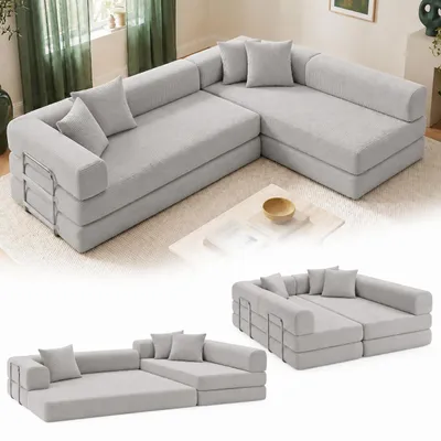 Produktbild von PiXELPiLOP Modulares Schlafsofa,Klappsofa, Ausklappbar Zum Schlafsofa/Bodensofa, 7 in 1 Klappbares Polstersofa, Vakuumverpackt, L-Form, KI-generiertes Bild