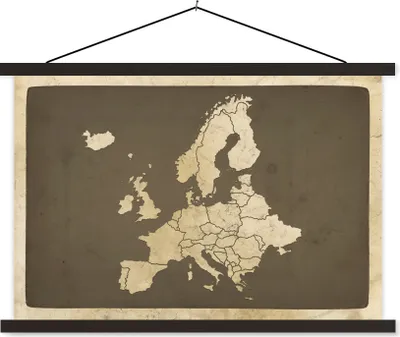 Produktbild von MuchoWow® Textilposter Karte - Europa - Jahrgang 60x40 cm mit schwarzem Rahmen - Hölzernes