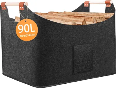 Produktbild von Faltbare Filz-Aufbewahrungskorb 40 x 40 x 60 cm - multifunktionale Tasche für Brennholz, Einkäufe und Zeitungen