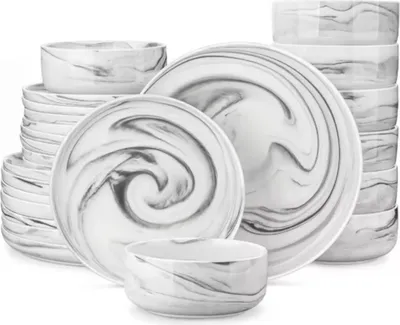 Immagine prodotto di Set da portata luminoso - Set da portata - 4 persone - 24 pezzi - Vetroceramica grigia - Piatti piccoli - Perfetto per la cena
