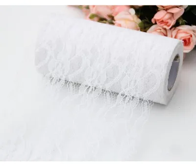 Zdjęcie produktu dla Biały obrus stołowy, 30 cm x 22 m, bawełna i len, styl vintage