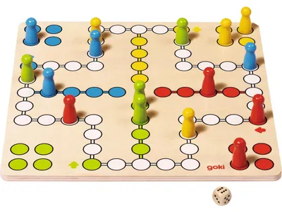 Produktbild von Ludo Brettspiel Spielbrett - 28 x 28 cm - Holz - 16 Spielfiguren - Für 2 bis 4 Spieler