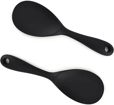 Produktbild von Servierlöffel 2 Stück, Antihaft Reiskocher Reislöffel, Silikon Kochlöffel Für Kartoffelpüree, Reis, Reiskocher (Schwarz)